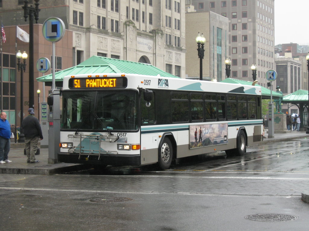 RIPTA bus on a city street in providence